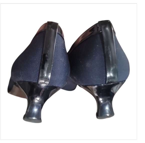 STUART WEITZMANN tutti frutti Navy blue Black patent Peep-Toe Kitten Heels 11 - Picture 6 of 6